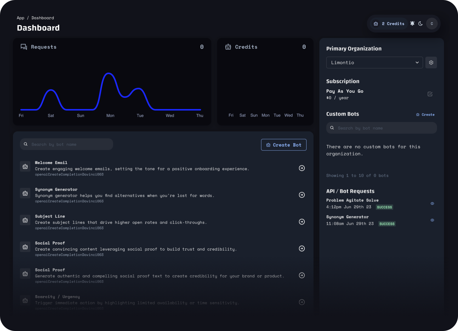 A dashboard to manage all of your AI services.